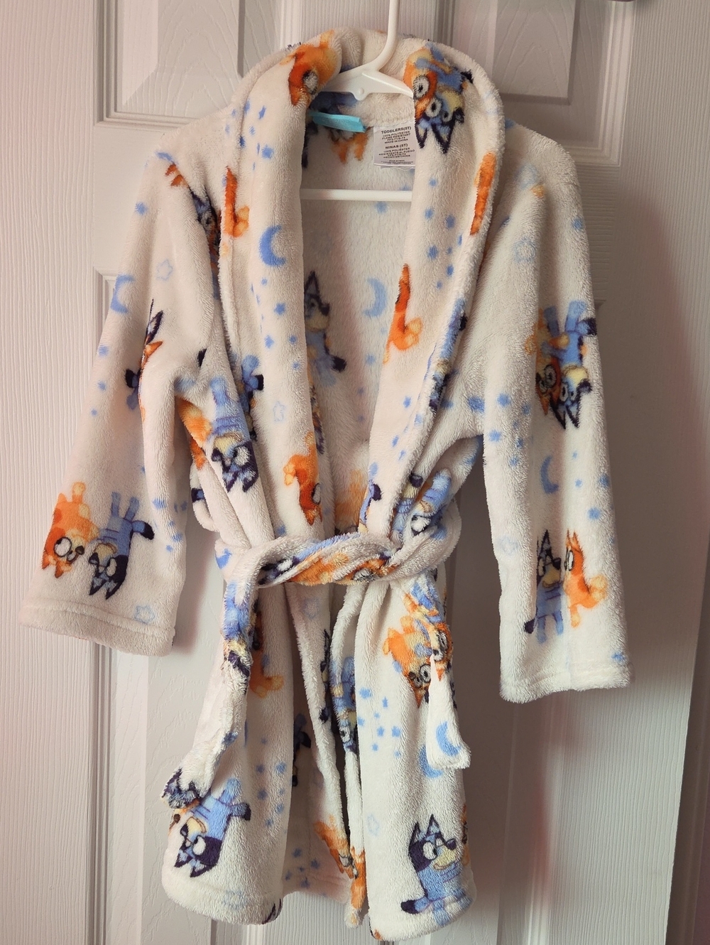 Plush Kids Bathrobe with Blue and Orange Puppy Print